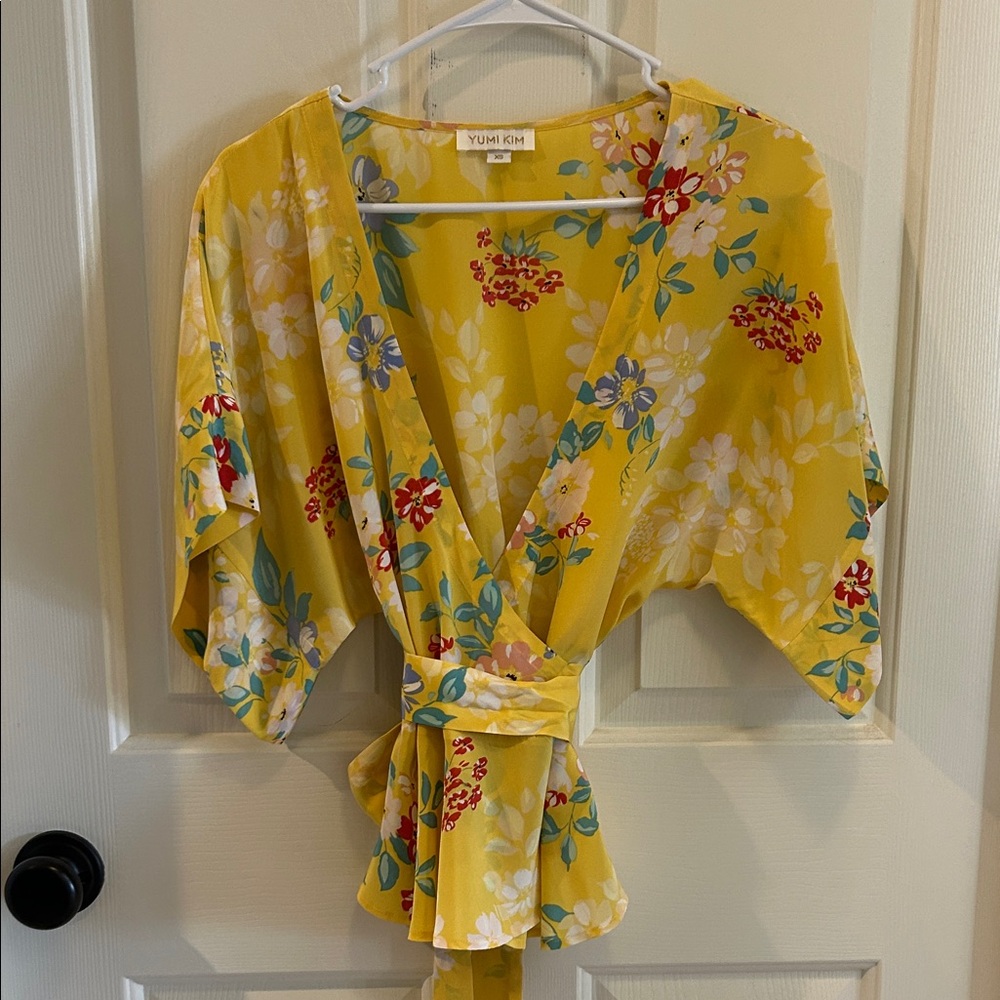 Yumi Kim Yellow Floral Wrap Blouse